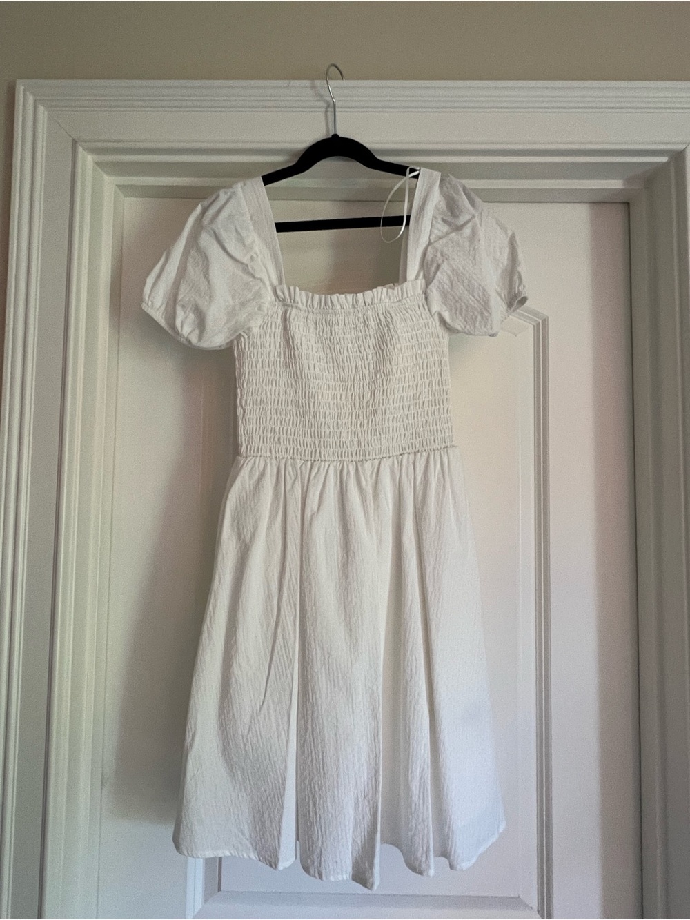 Copper Key White Puff Sleeve Smocked Bodice Dress